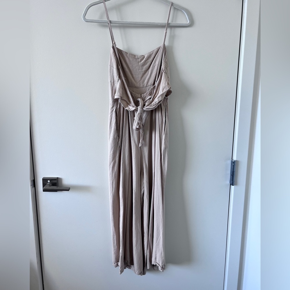 Linen blend tan jumpsuit
